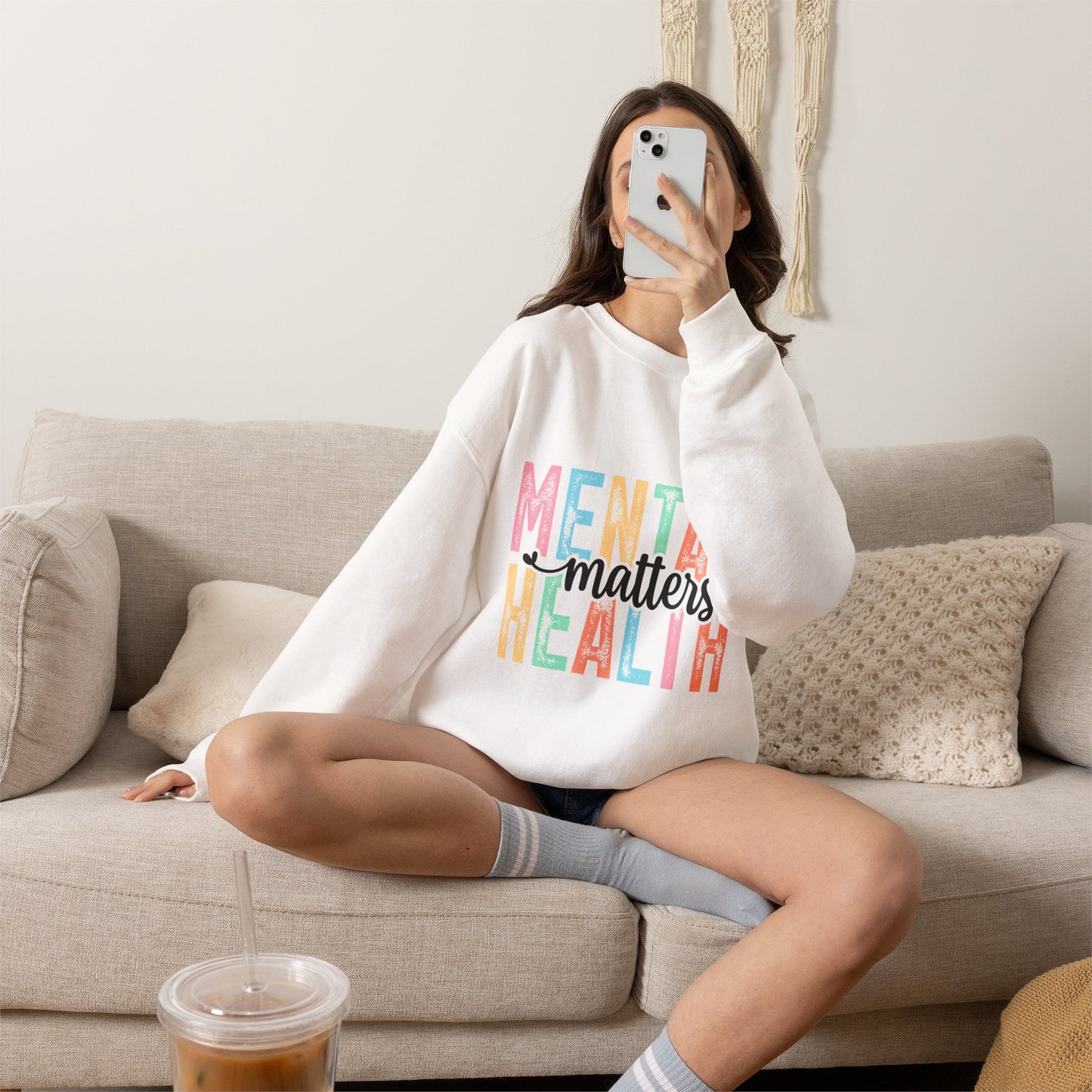 Mental Health Matters Crewneck Sweatshirt | Pastel Block Letter Awareness