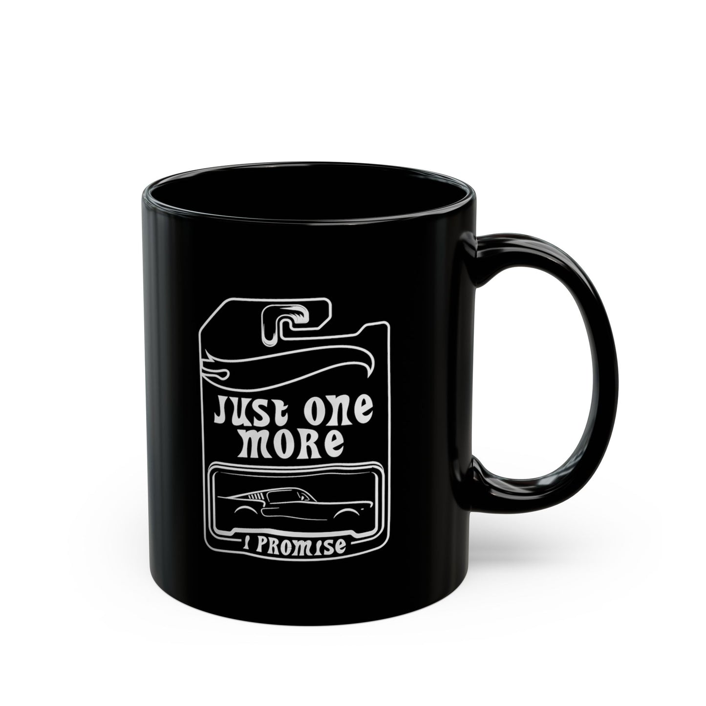 Just One More Mug | Black Ceramic Coffee Mug, Retro Camper Design