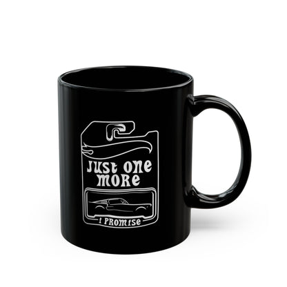 Just One More Mug | Black Ceramic Coffee Mug, Retro Camper Design