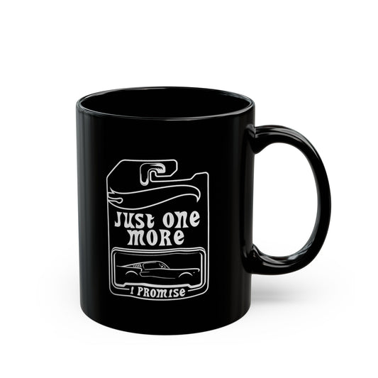 Just One More Mug | Black Ceramic Coffee Mug, Retro Camper Design