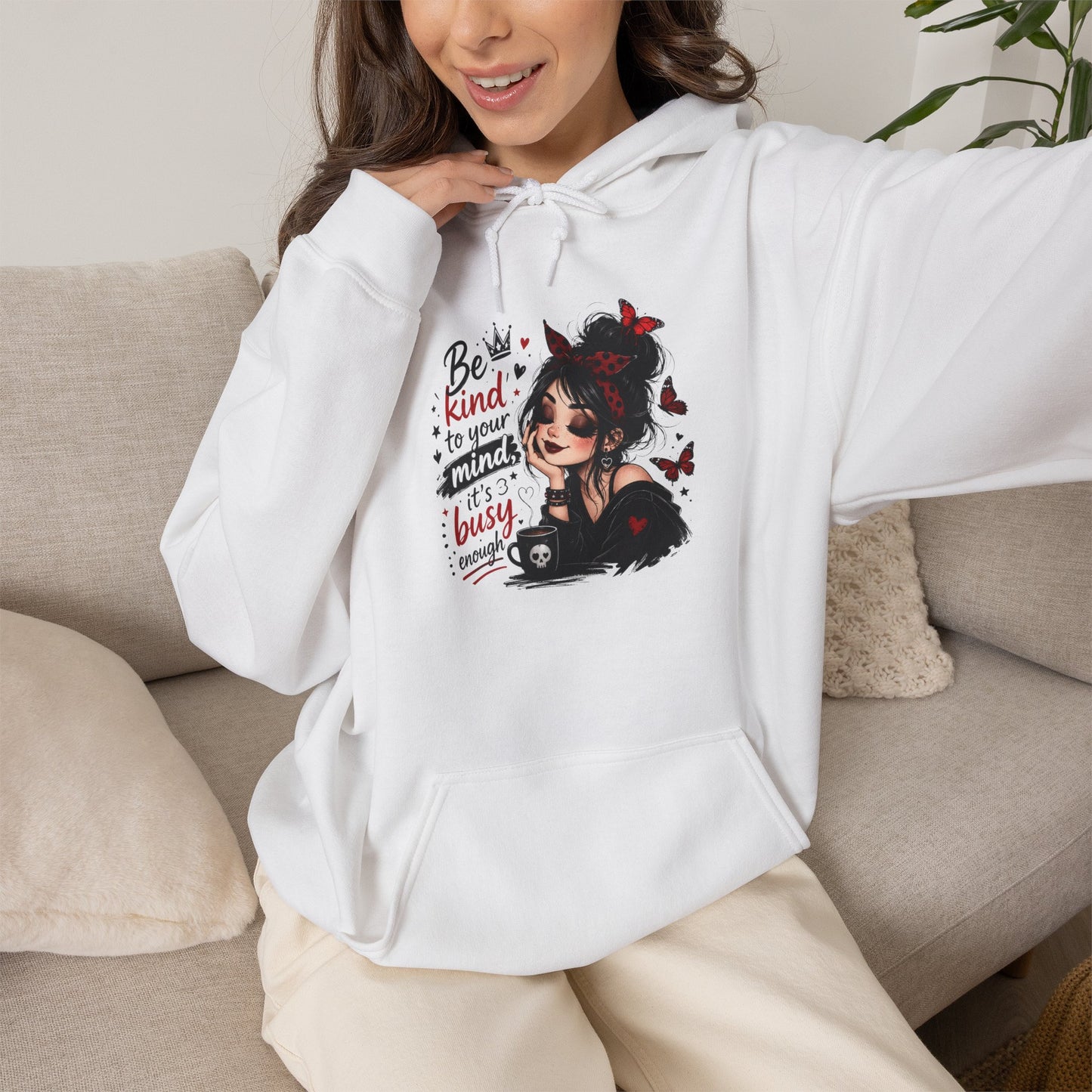 Be Kind to Yourself Girl Illustration Hoodie | Cute Self-Care Graphic