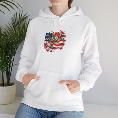 Floral American Flag Hoodie | Patriotic Flower Heart Sweatshirt
