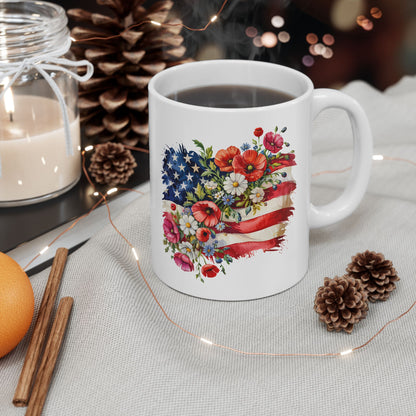 Floral American Flag Mug | Ceramic Mug