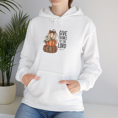 Give Thanks to the Lord Pumpkin Stack Hoodie | Faith Thanksgiving Sweatshirt