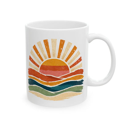Retro Rainbow Sunburst Mug | Ceramic Coffee Tea Cup