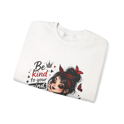 Be Kind to Your Mind illustration Sweatshirt | Girl with Coffee & Butterflies