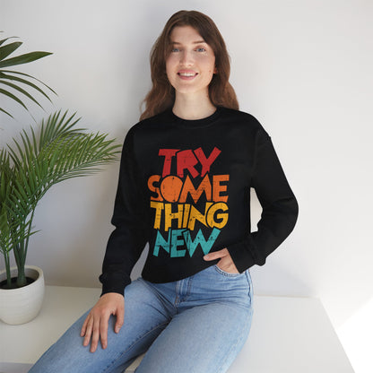 Try Something New Crewneck | Retro Color Block Motivational Sweater
