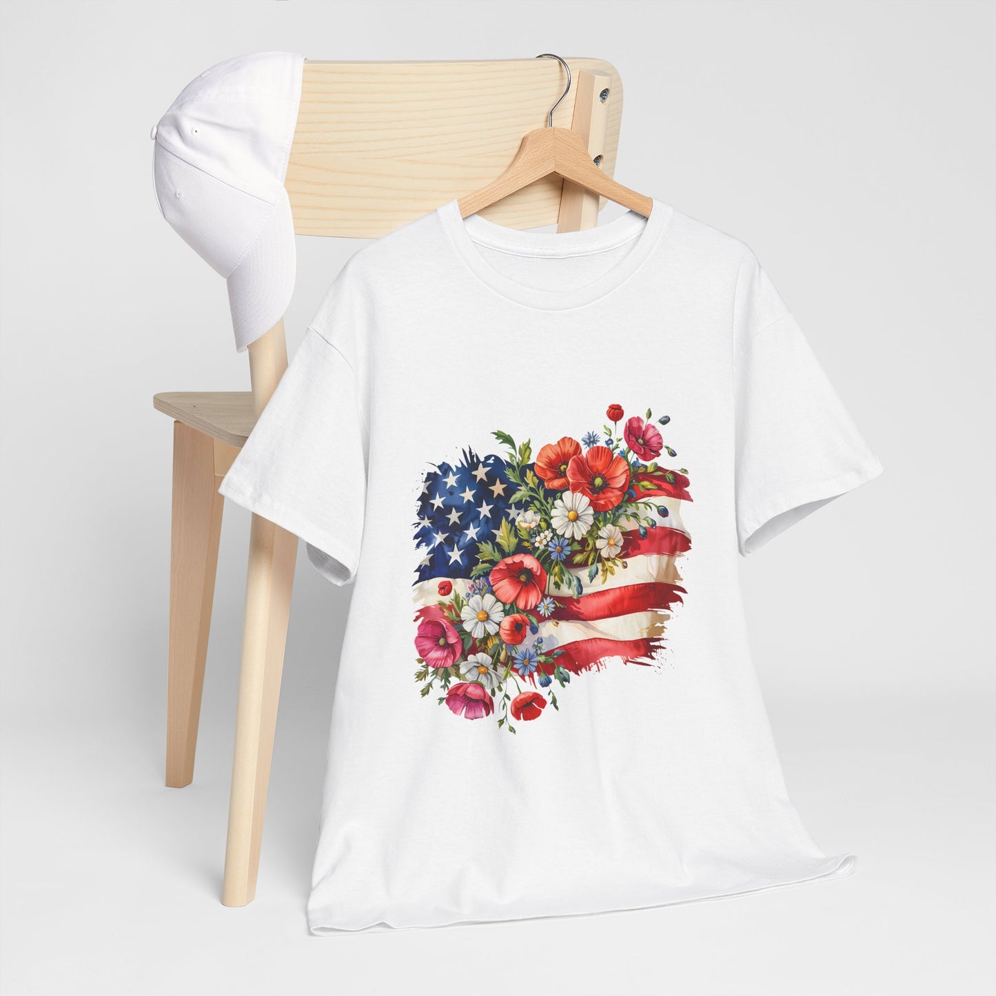 Floral American Flag Tee | Patriotic Flowers, USA Flag Shirt