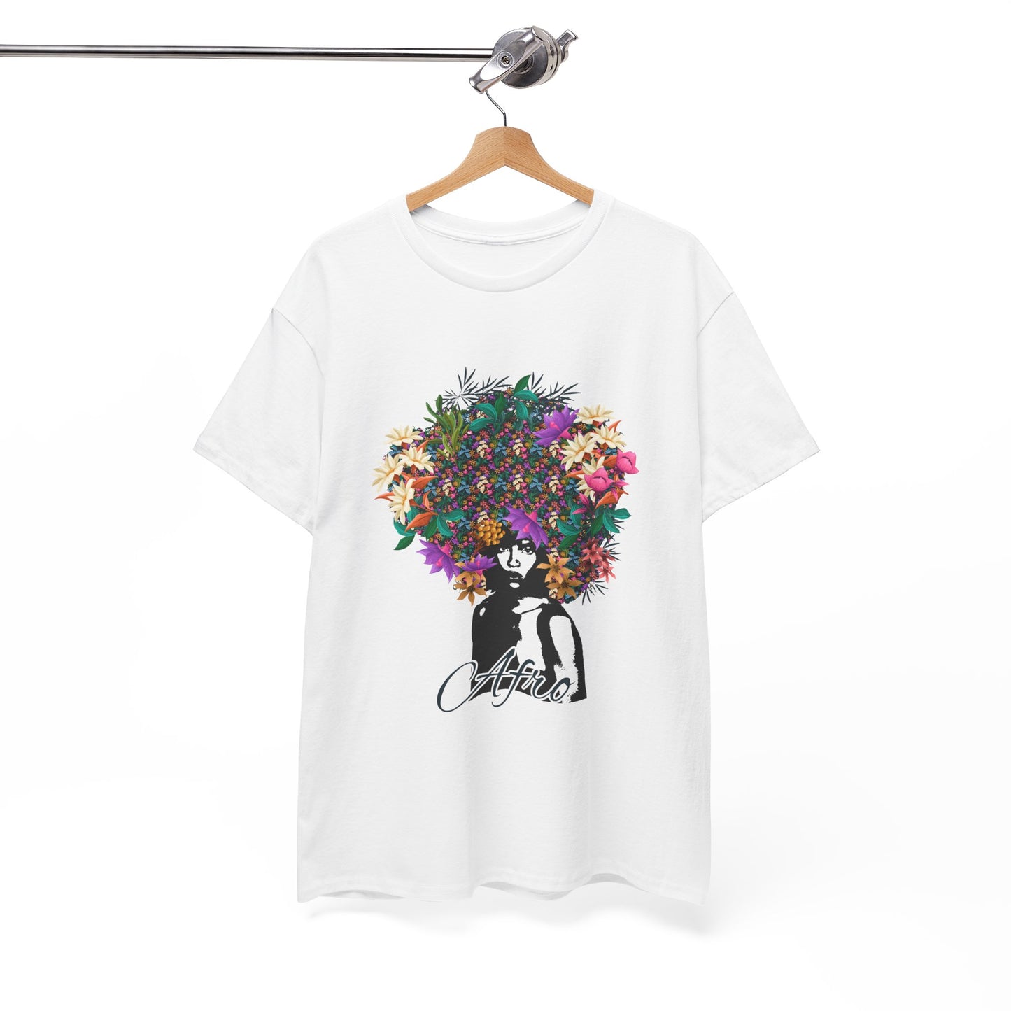 T-Shirt — Floral Afro Art Tee with 'Aloha' Script