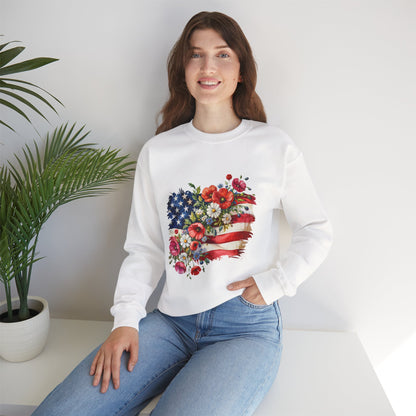 Floral American Flag sweatshirt | Stars and Stripes Flag with Watercolor Flowers sweatshirt