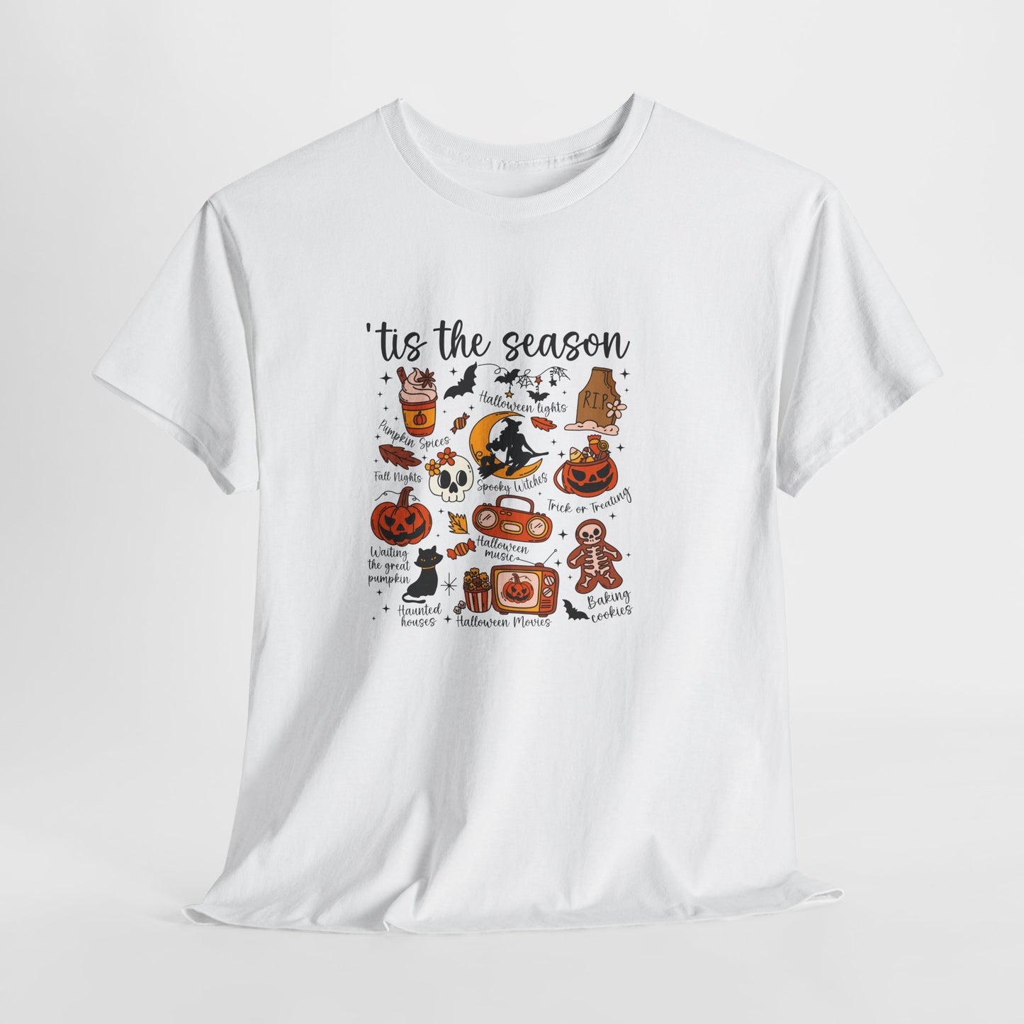 Tis the Season Halloween Icons Tee | Pumpkin, Candy, Witch Hat, Gingerbread