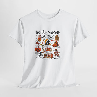 Tis the Season Halloween Icons Tee | Pumpkin, Candy, Witch Hat, Gingerbread