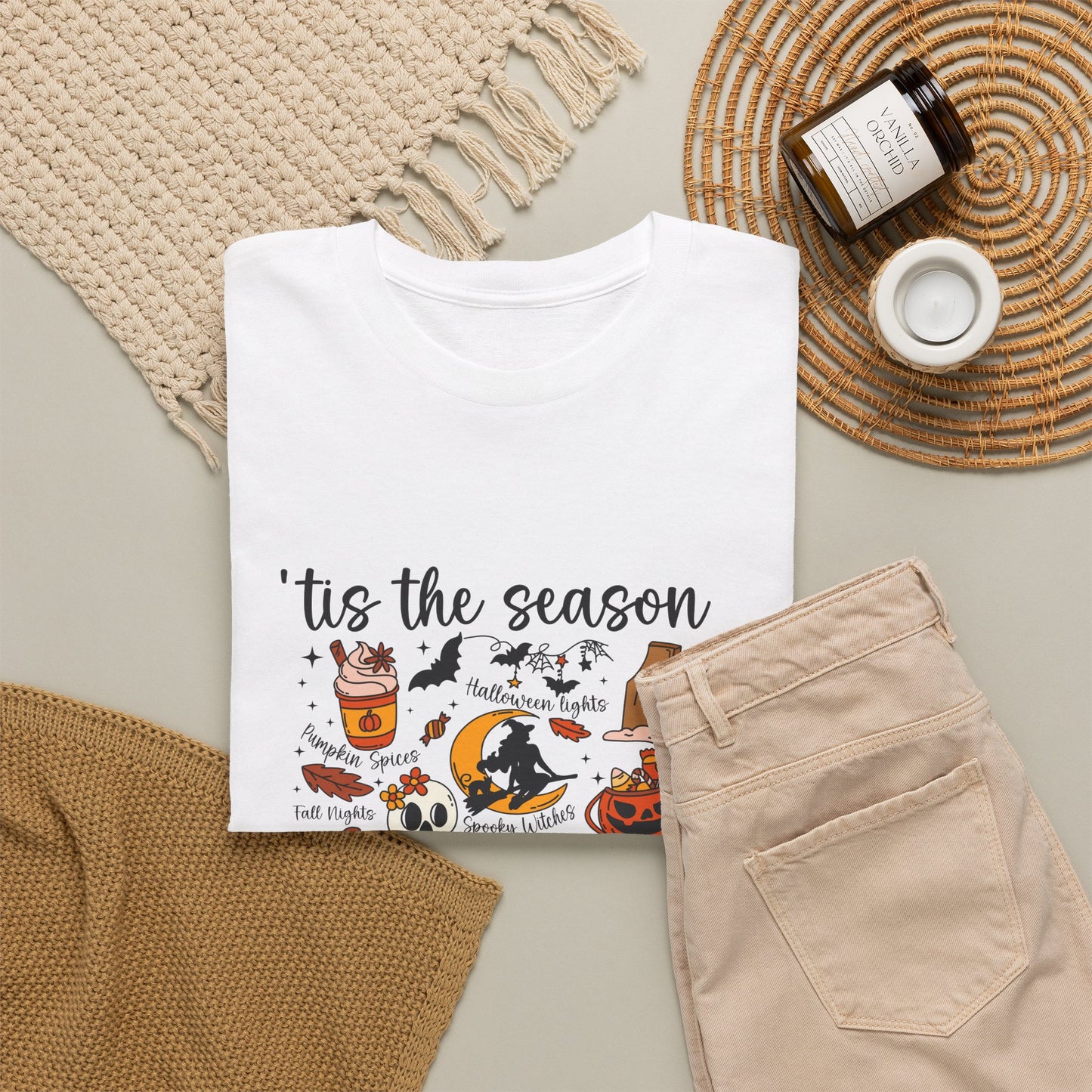 Tis the Season Halloween Icons Tee | Pumpkin, Candy, Witch Hat, Gingerbread