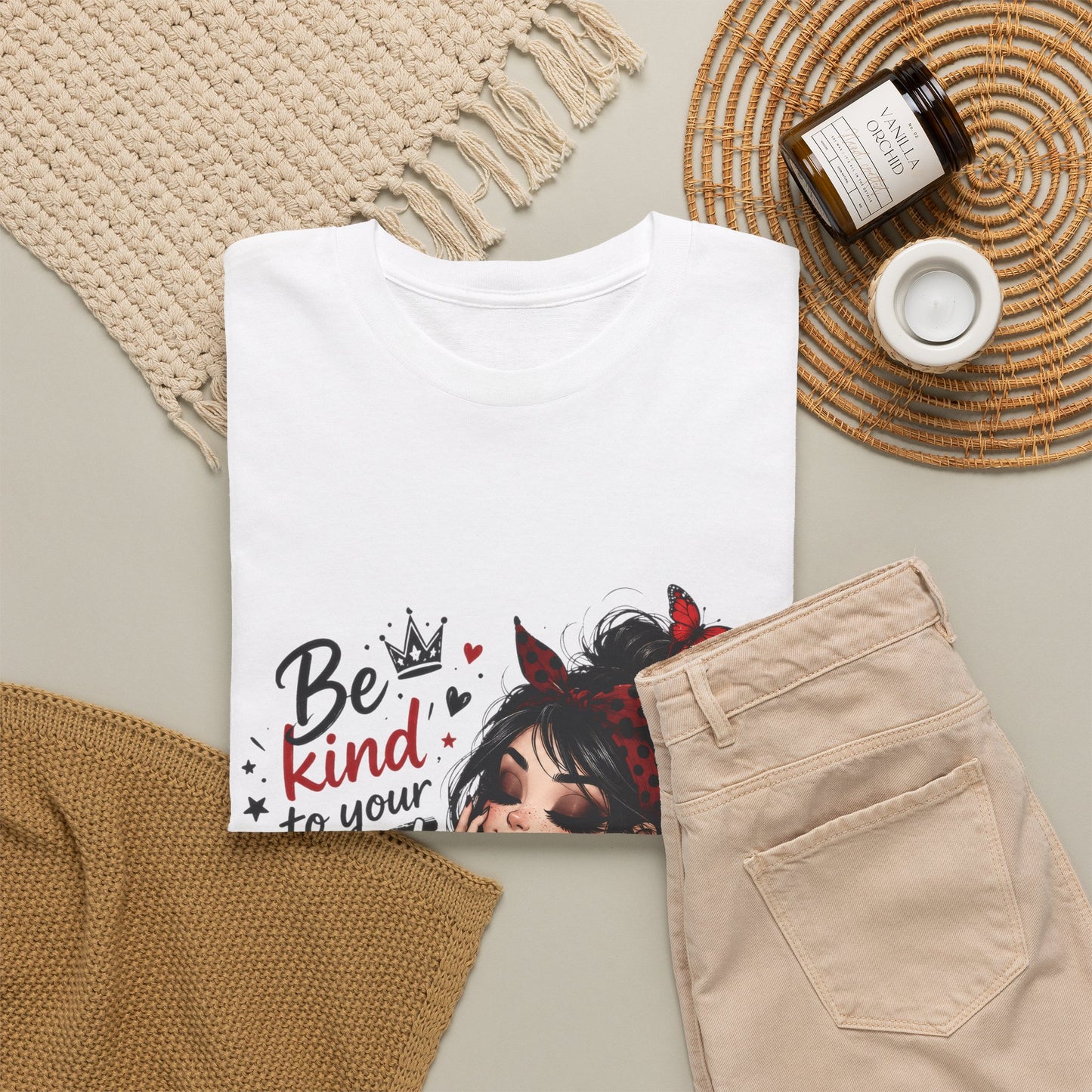 T-Shirt — Be Kind To Your Mind Graphic Tee (Goth Girl, Butterflies & Coffee)