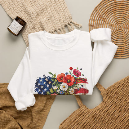 Floral American Flag sweatshirt | Stars and Stripes Flag with Watercolor Flowers sweatshirt