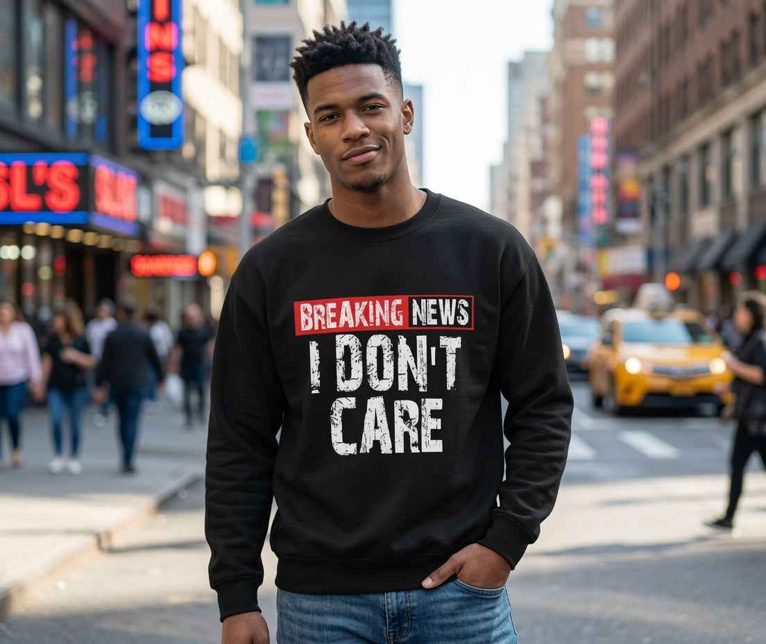 Breaking News I Don't Care Sweatshirt | Funny Statement Crewneck