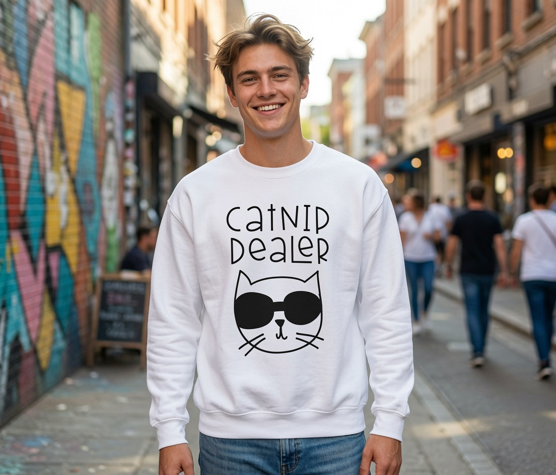 Catnip Dealer Sweatshirt | Cat with Sunglasses Crewneck