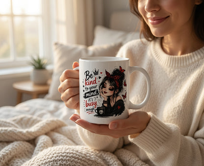 Be Kind to Your Mind Mug | Woman with Butterflies Ceramic Coffee Cup