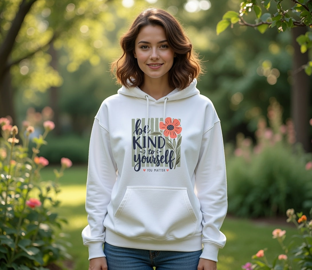 Be Kind To Yourself hoodie | Floral hand-lettered self-care design