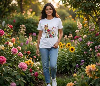 Floral Cat Tee — Botanical Floral Cat Silhouette T-Shirt