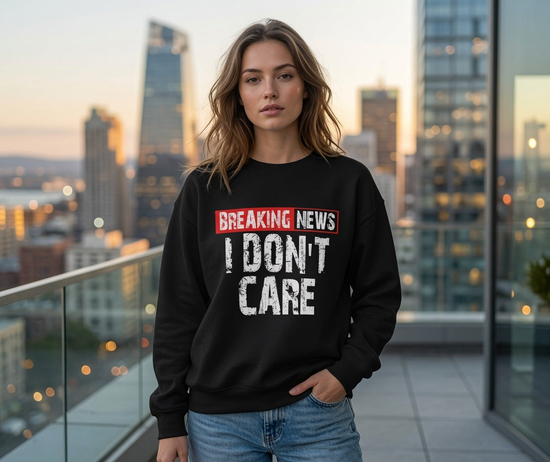 Breaking News I Don't Care Sweatshirt | Funny Statement Crewneck