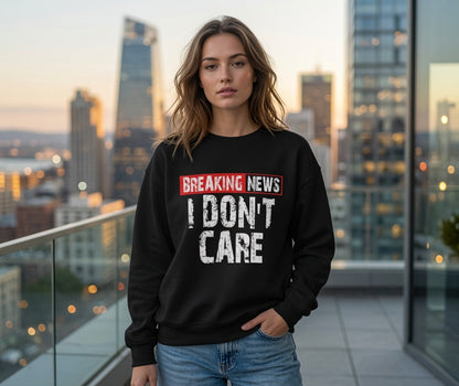 Breaking News I Don't Care Sweatshirt | Funny Statement Crewneck