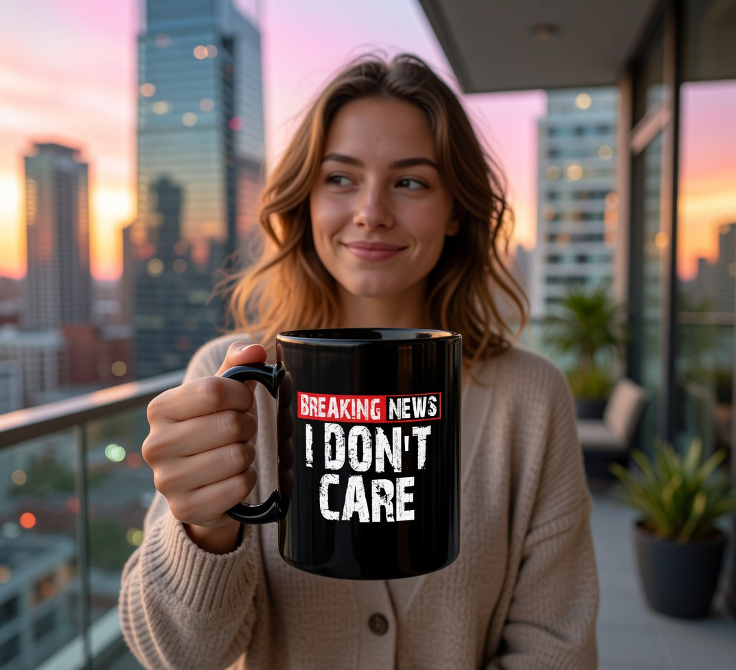 Breaking News I Do not Care Mug | Black Ceramic Coffee Cup