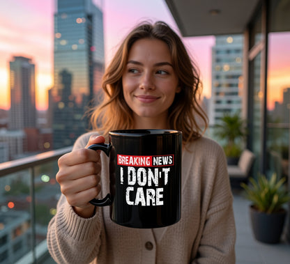 Breaking News I Do not Care Mug | Black Ceramic Coffee Cup