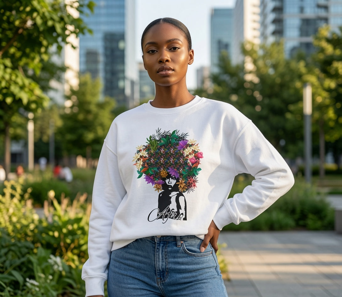 Floral Afro Woman sweatshirt | Botanical Portrait Crewneck