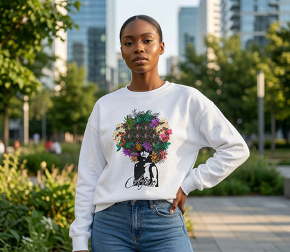 Floral Afro Woman sweatshirt | Botanical Portrait Crewneck