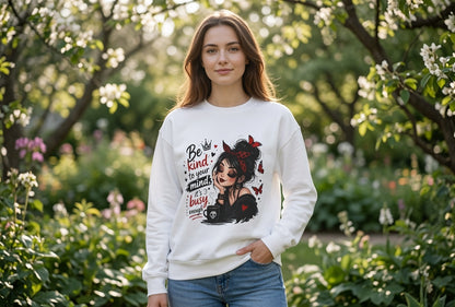 Be Kind to Your Mind illustration Sweatshirt | Girl with Coffee & Butterflies