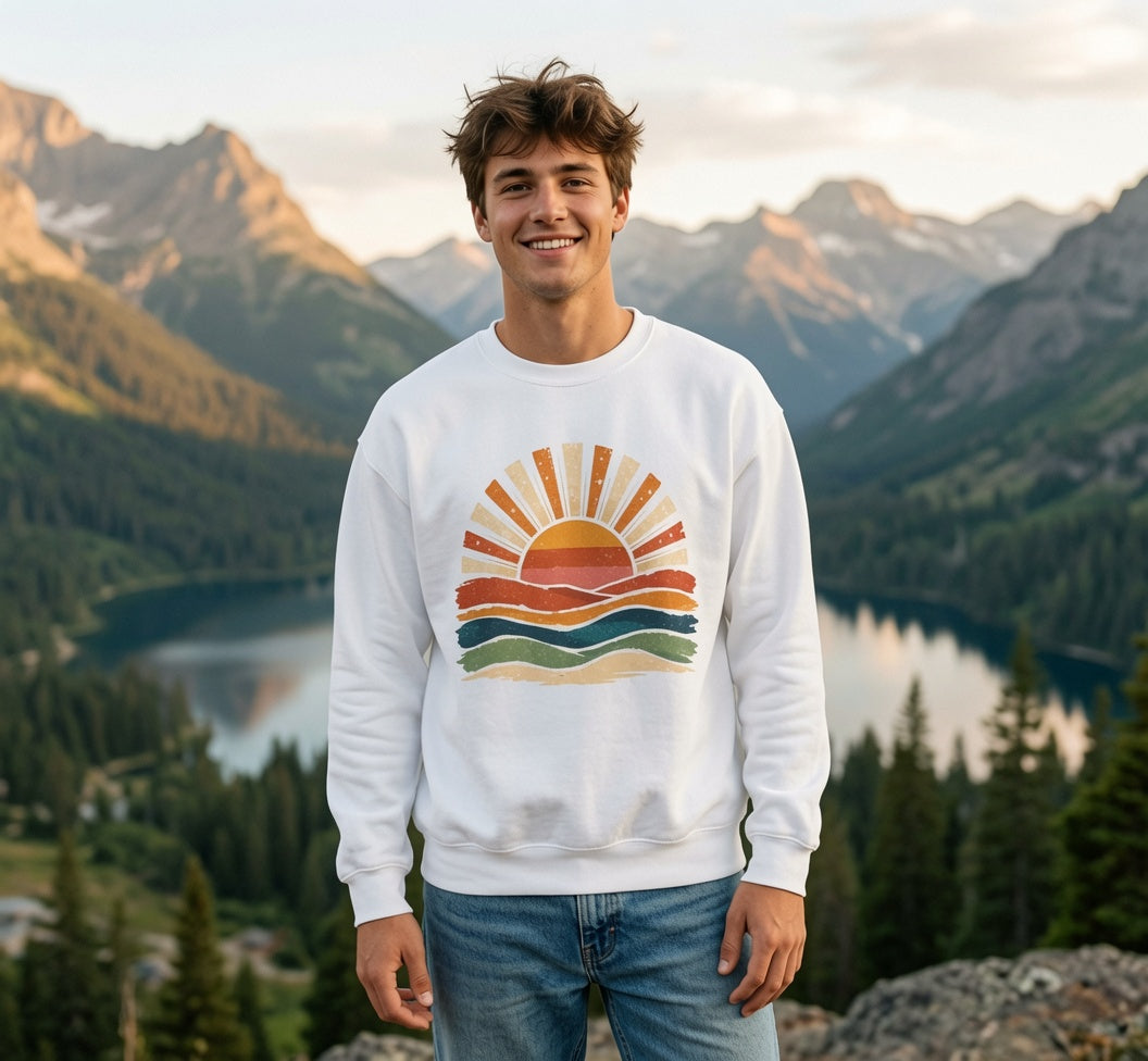 Retro Sunset Waves Sweatshirt | Boho Sun Graphic