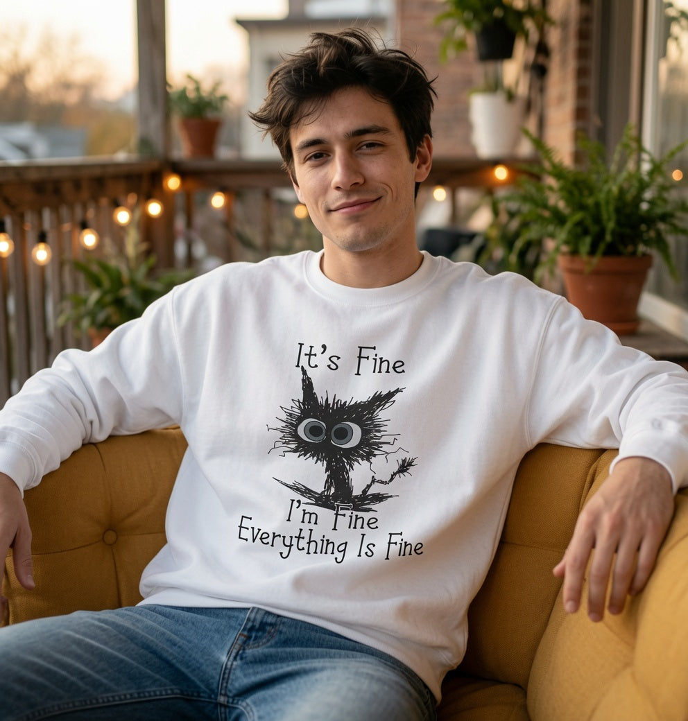 Flustered Scruffy Owl It's Fine I'm Fine Everything Is Fine Sweatshirt