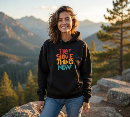 Try Something New Hoodie | Retro Color Block Text Graphic