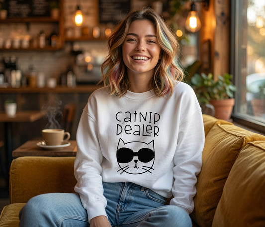 Catnip Dealer Sweatshirt | Cat with Sunglasses Crewneck