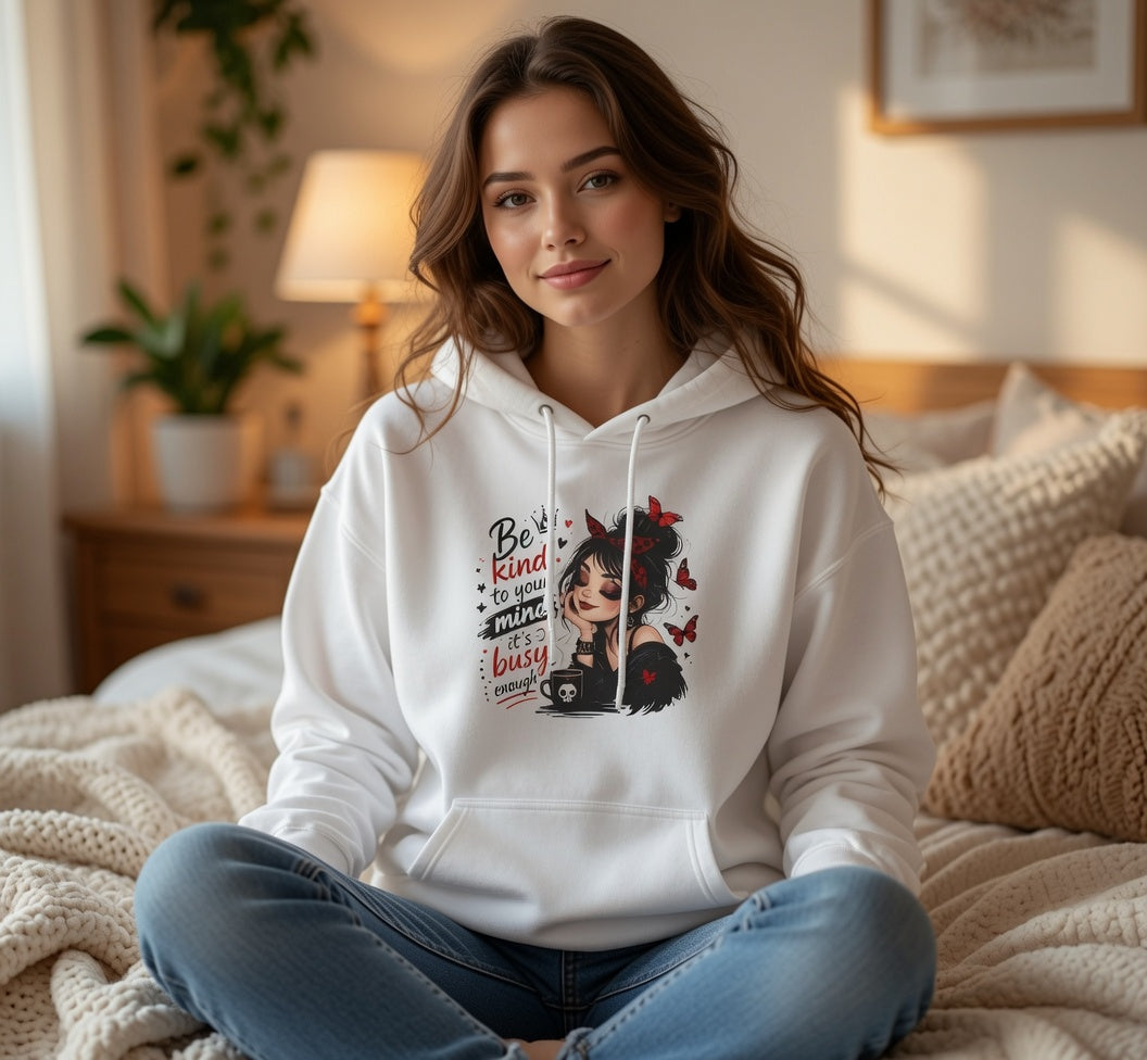 Be Kind to Yourself Girl Illustration Hoodie | Cute Self-Care Graphic