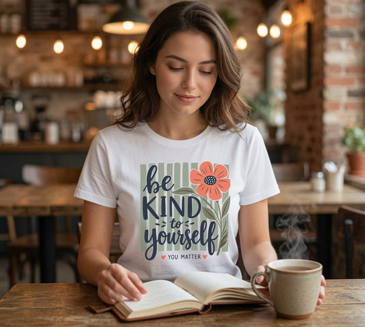 Be Kind To Yourself T-Shirt — Floral You Matter Self-Care Tee