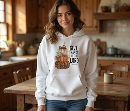 Give Thanks to the Lord Pumpkin Stack Hoodie | Faith Thanksgiving Sweatshirt