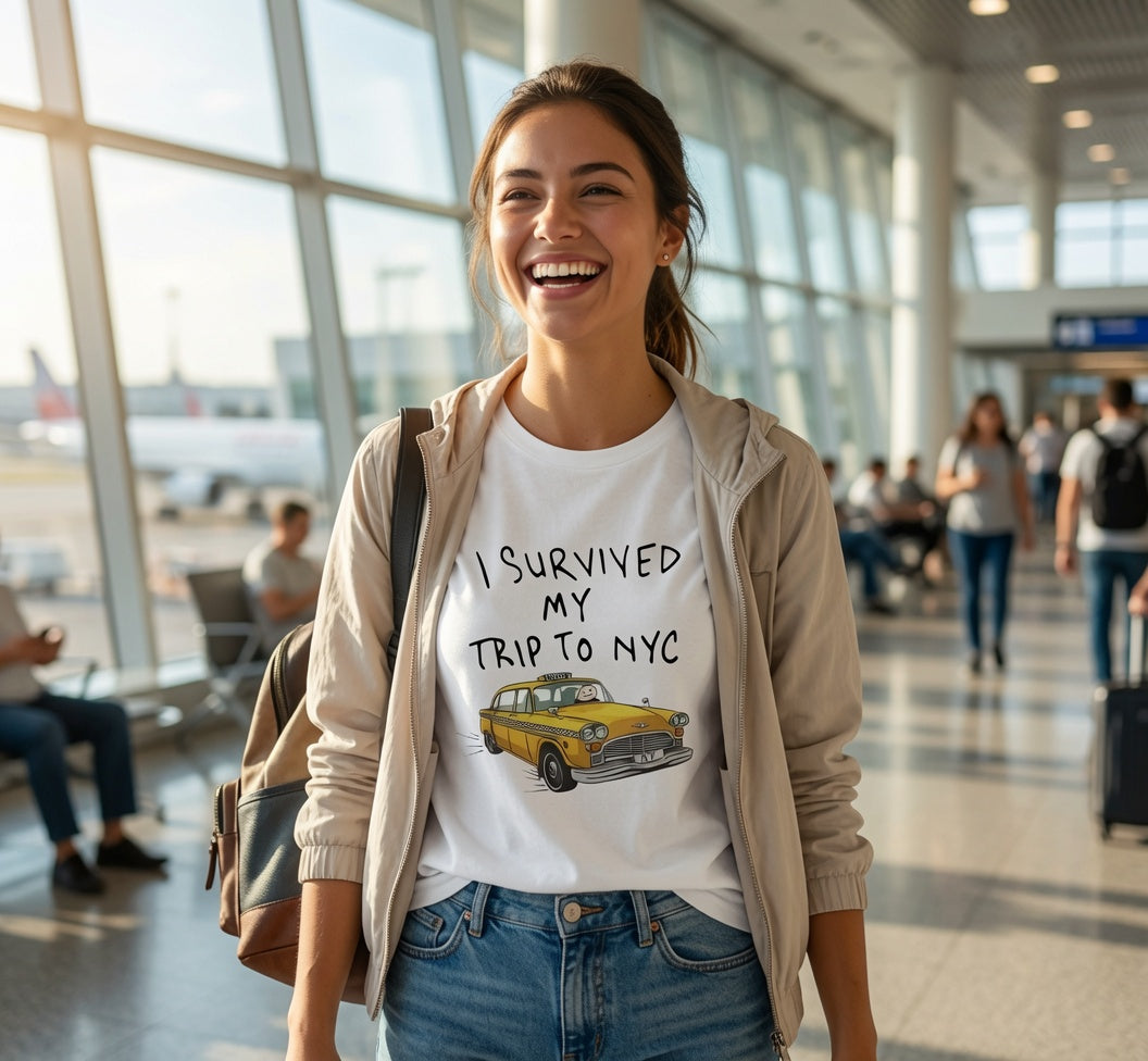 NYC Taxi Souvenir Tee — "I Survived My Trip to NYC" Graphic T-Shirt