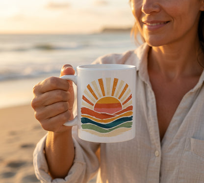 Retro Rainbow Sunburst Mug | Ceramic Coffee Tea Cup