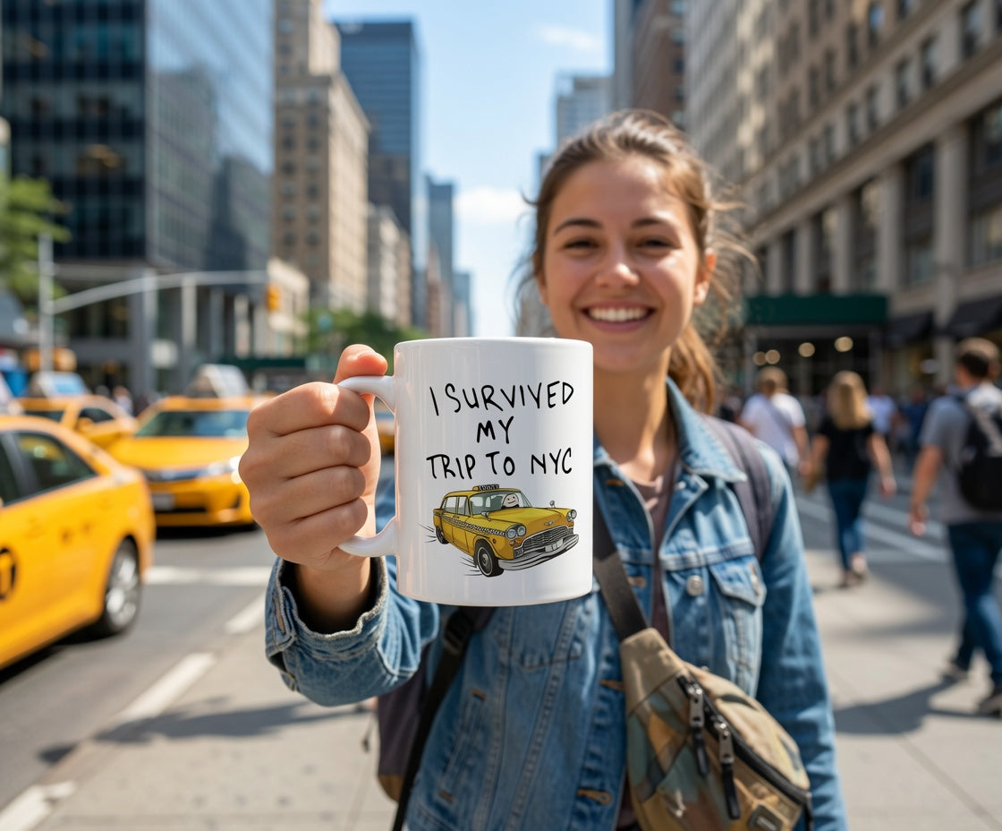 I Survived Traffic NYC Taxi Mug | Yellow Cab Coffee Cup
