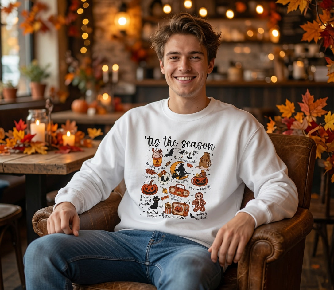 Tis the Season Halloween Candy Autumn Icons Sweatshirt | Fall Cozy Crewneck