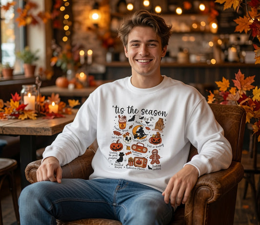 Tis the Season Halloween Candy Autumn Icons Sweatshirt | Fall Cozy Crewneck