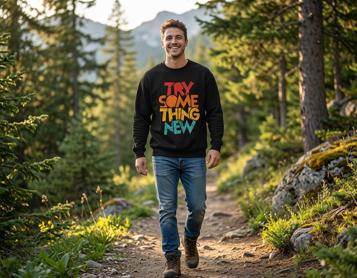 Try Something New Crewneck | Retro Color Block Motivational Sweater