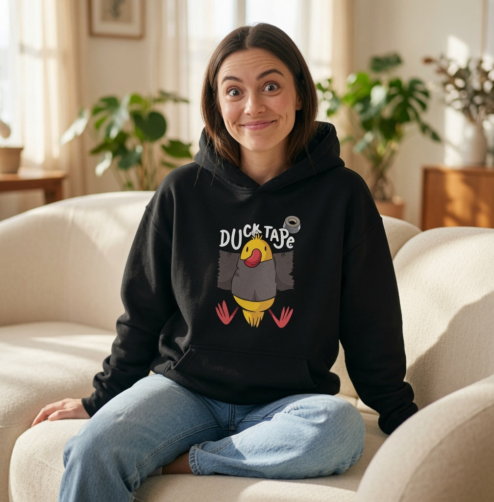 Duck Tape Cartoon Duck Hoodie | Funny Pun, Cute Bird Illustration
