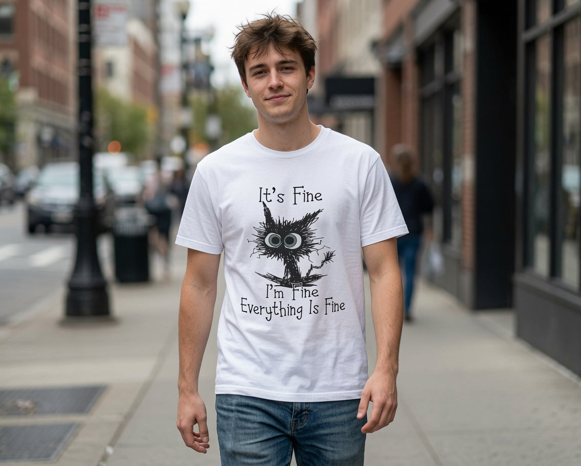 T-Shirt — "It's Fine" Funny Scruffy Owl Graphic Tee