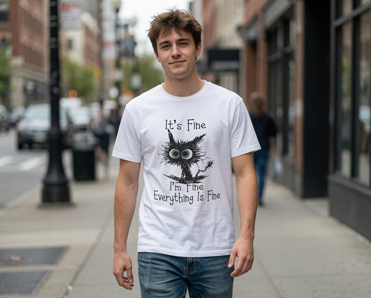 T-Shirt — "It's Fine" Funny Scruffy Owl Graphic Tee