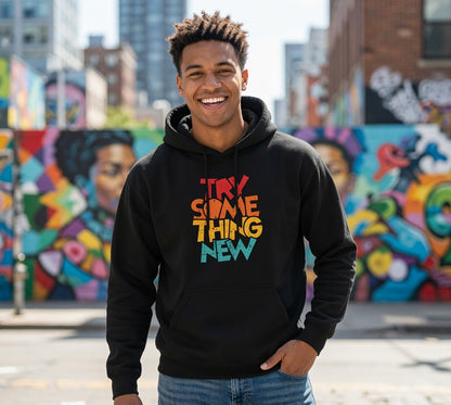 Try Something New Hoodie | Retro Color Block Text Graphic