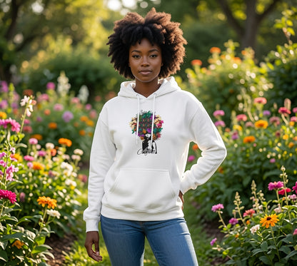 Woman with Flower Hair Hoodie | Colorful Floral Portrait Sweatshirt