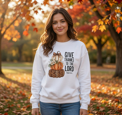 Give Thanks to the Lord Pumpkin Stack Sweatshirt | Fall Christian Thanksgiving